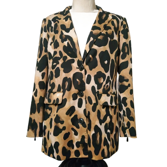 Peter Nygard Black and Tan Blazer with Leopard Print - Picture 1 of 10
